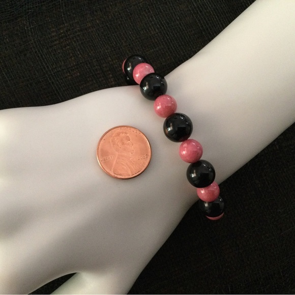 NWT Rhodonite & Black Jade Bracelet. Unisex Design. c 132 tcw Natural Gems - Picture 2 of 5